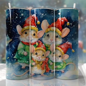 Christmas - Mice - 20oz Skinny Seamless Tumbler Wrap PNG - Sublimation Tumbler Template - EmmePrintCo