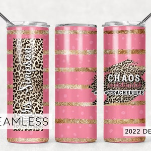 Chaos Coordinator Teacher Pink Cheetah Print Tumbler Seamless Sublimation Designs Downloads - Skinny Tumbler 20oz Design - PNG 2022