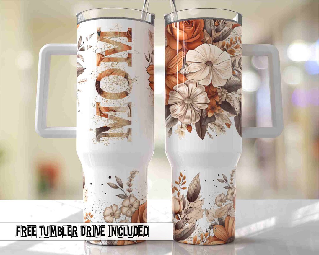 MOM Boho Muted Colors Floral Mom 40oz Quencher Tumbler Wrap Seamless ...