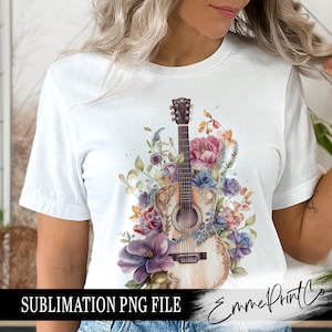 Guitare florale Sublimation Design PNG - Country Tshirt Mugs Tumbler Sublimation - PNG - EmmePrintco