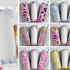 Pakiet Tumbler Wrap Jasne Kwiatowe PNG Bezszwowe Wzory Napędu Tumbler Wzory Sublimacji Do Pobrania - Cienkie 20oz Wrap - PNG