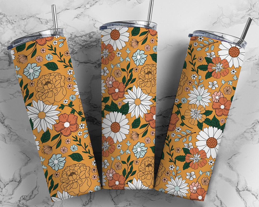 Fall Floral Tumbler Wrap PNG Seamless Sublimation Designs Downloads ...