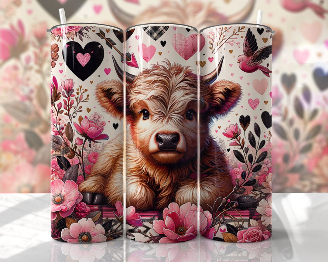Highland Cow - Valentine's Day - 20oz Skinny Seamless Tumbler Wrap PNG ...