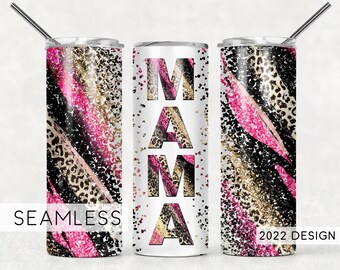 MAMA Cheetah Print Tumbler rosa Design Festa della mamma Design a sublimazione senza soluzione di continuità Download - Skinny 20oz - PNG 2022