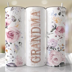 GRANDMA Tumbler Wrap PNG Pink Floral Tumbler Nahtlose Sublimationsdesigns Downloads - Skinny 20oz Design - 2022