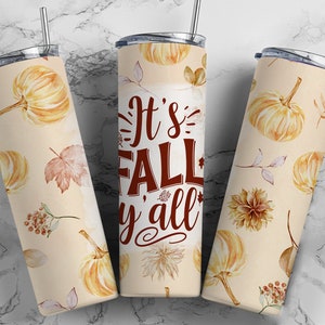 Funny Pumpkin Spice Fall Tumbler Wrap PNG Bloemen Naadloze Sublimatie Ontwerpen Downloads - Skinny 20oz