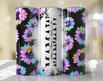 MAMAW Mother's Day Tumbler Wrap PNG Add Kids Names Purple Sunflower Tumbler Seamless Sublimation Designs Downloads - 20oz Design - 2022