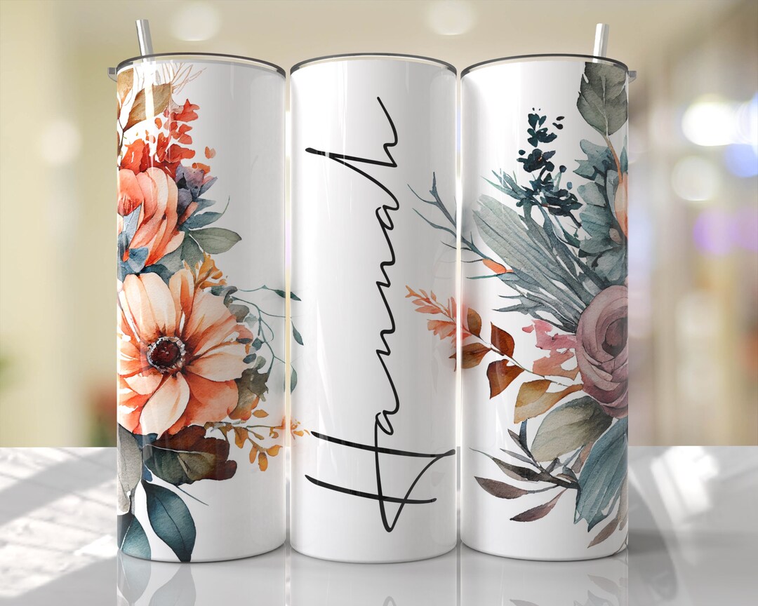 Floral Tumbler Wrap Add Your Own Name Boho Flowers Sublimation Seamless ...