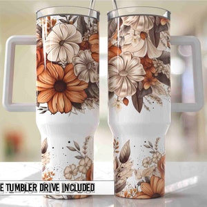 Boho Floral 40oz Quencher Tumbler Wrap -  Seamless PNG Tumbler Design Sublimation Designs Downloads - PNG