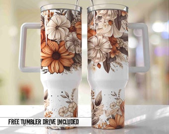 Envoltura para vaso de 40 oz con diseño floral bohemio - Diseño de vaso PNG sin costuras - Descargas de diseños de sublimación - PNG