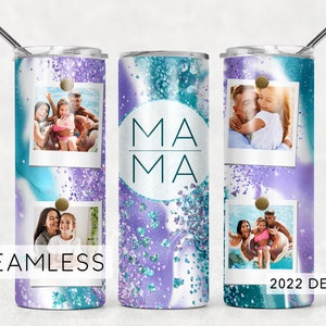 Mama Photo Tumbler Design Seamless for Pictures Purple Aqua Blue Glitter Milky Way Sublimation Designs Downloads - Skinny 20oz - PNG 2022