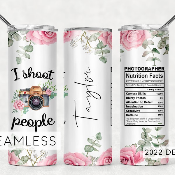 Photographer Tumbler Design Floral Funny Camera Seamless Sublimation Designs Downloads - Skinny 20oz Wrap - PNG 2022