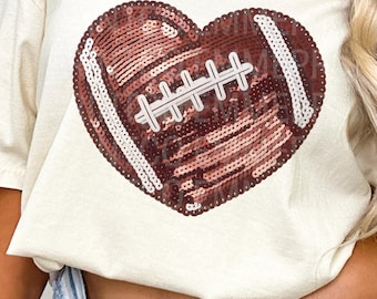 Football Sequins Heart PNG: Glitter Sublimation Design (Digital Download)
