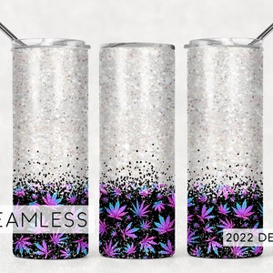 Seamless Tumbler Design Pink Weed Marijuana Glitter Background Sublimation Designs Downloads - Skinny 20oz Wrap - PNG 2022