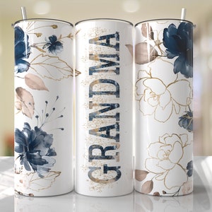 Oma Muttertag Tumbler Wrap PNG Blau Blumen Tumbler Nahtlose Sublimationsdesigns Downloads - Skinny 20oz Design - 2022