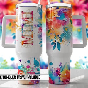MIMI Bright Colors Floral Mom 40oz Quencher Tumbler Wrap -  Seamless PNG Tumbler Design Sublimation Designs Downloads - PNG