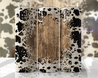 Cowhide Western Tumbler Wrap Cowgirl Bull Add Your Own Text Seamless Country Sublimation Designs Downloads - Skinny 20oz - PNG