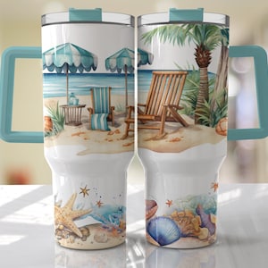 Strand Aquarell 40 Unzen Quencher Tumbler Wrap - Sommer Nahtlose PNG Tumble Design Sublimation Designs Downloads - PNG