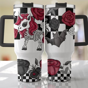Halloween 40oz Quencher Tumbler Wrap -   Skeleton Unicorn Cute Seamless PNG Tumbler Design Sublimation Designs Downloads - PNG