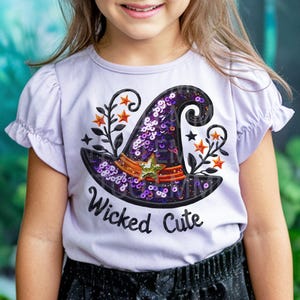 Cute Girls Halloween Witch Faux Embroidery Sequins Glitter Sublimation Design Download PNG - DTF  Download - Shirts