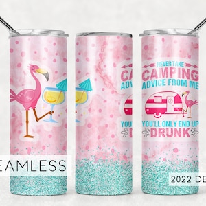 Conception de gobelet flamant rose ivre de camping amusant à télécharger - Papier mince de 20 oz - PNG 2022