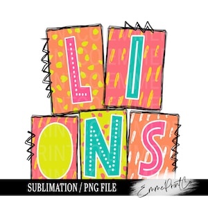 Lions School Spirit PNG: Bright Neon Sublimation Design (Digital Download)