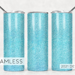 SEAMLESS Tumbler Design Template Aqua Blue Glitter Sublimation Designs Downloads - Skinny Tumbler 20oz Design - PNG Commercial Use 2021