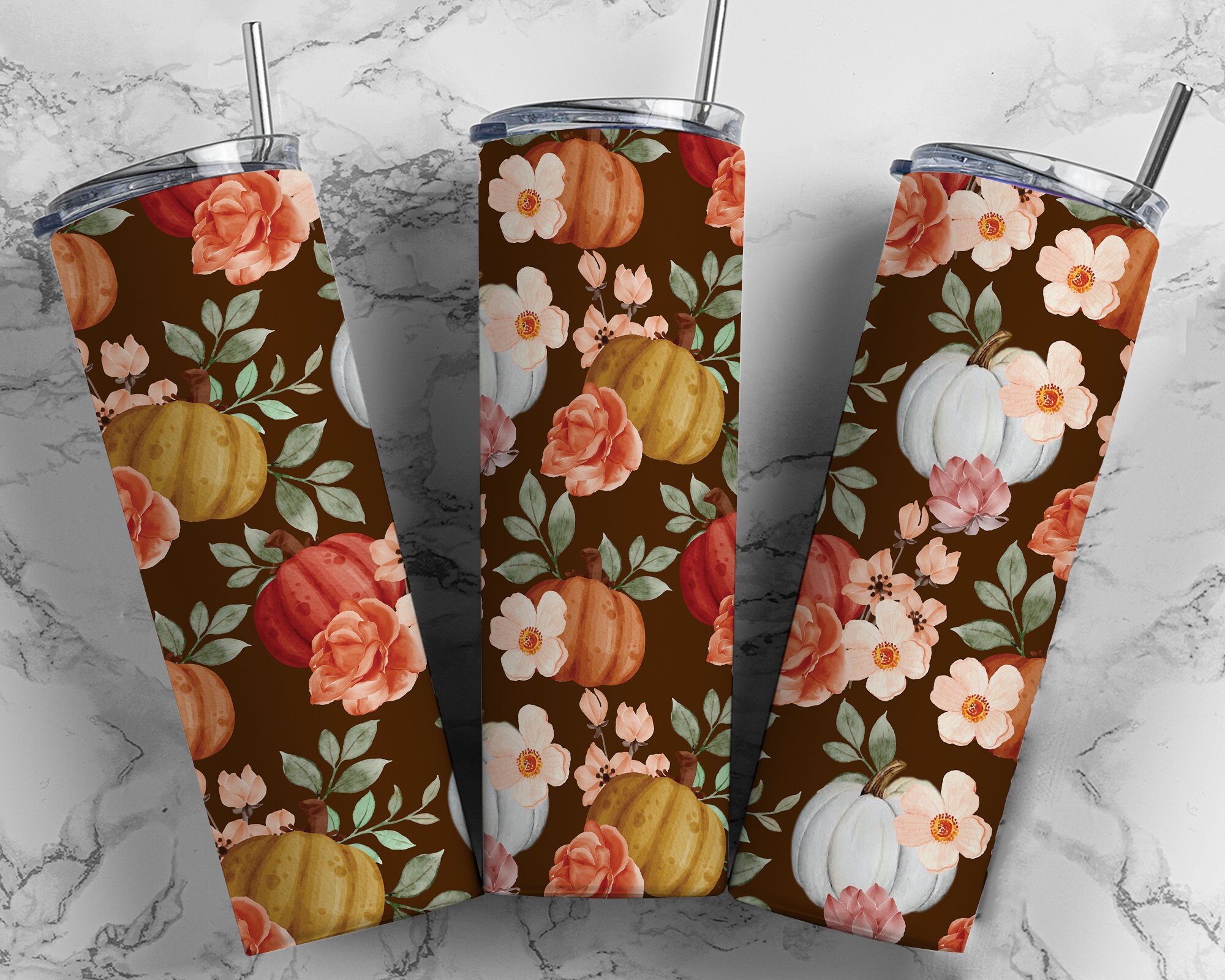 Fall Tumbler Wrap Bundle Floral PNG Seamless Tumbler Drive Designs ...