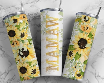MAMAW Mother's Day Tumbler Wrap PNG Yellow Sunflowers Tumbler Seamless Sublimation Designs Downloads - 20oz Design - 2022