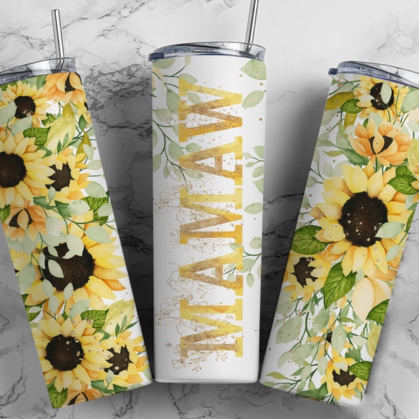 MAMAW Mother's Day Tumbler Wrap PNG Yellow Sunflowers Tumbler Seamless Sublimation Designs Downloads - 20oz Design - 2022