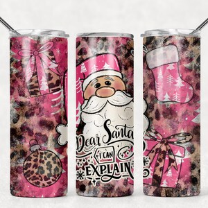 Funny Pink Christmas Tumbler Wrap PNG Santa Seamless Cheetah Print Sublimation Designs Downloads - Skinny 20oz
