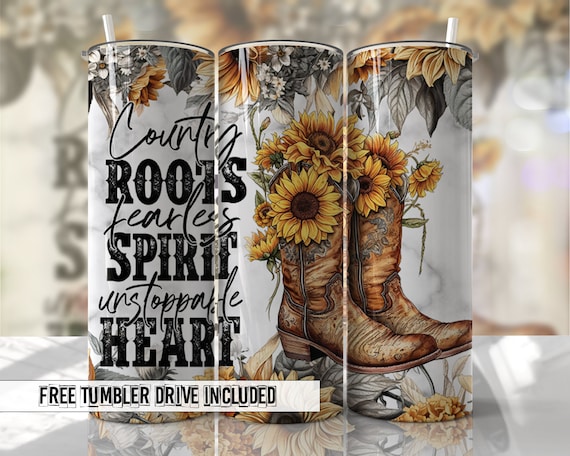 Blessed Cowgirl Sunflowers and Boots 20 Oz, 30 Oz. Skinny Tumbler