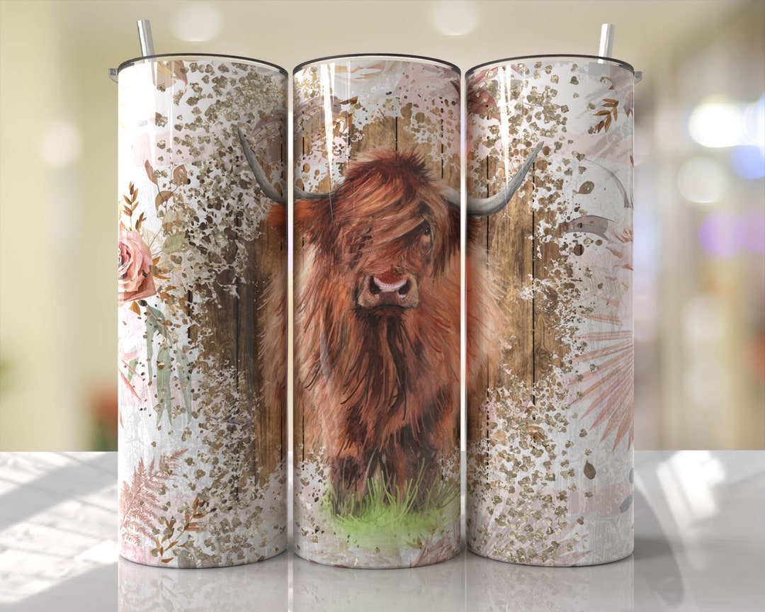 Highland Cow Tumbler Wrap PNG Floral Western Cowgirl Seamless Country ...