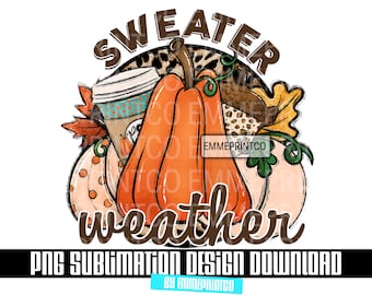 Sweater Weather Fall Cheetah Print Pumpkin Sublimation Design Downloads for T Shirts Mugs Tumblers - PNG File  - DTF