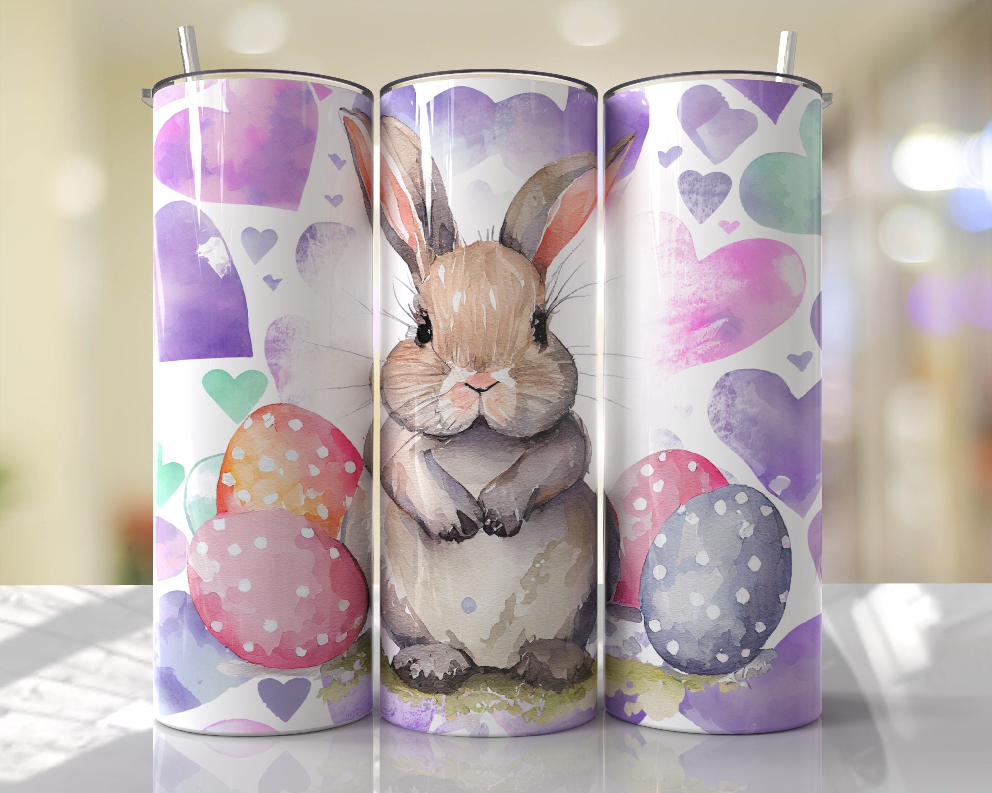 Watercolor Easter Bunny Eggs Tumbler Wrap PNG Tumbler Wrap S - Inspire  Uplift