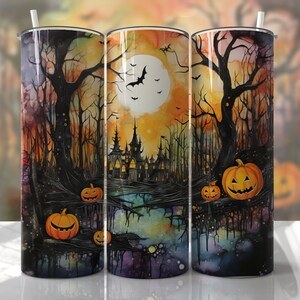 Spooky Forrest Wrap PNG Seamless Sublimation Designs Downloads - Halloween Textured Paint Tumbler 20oz Design - PNG