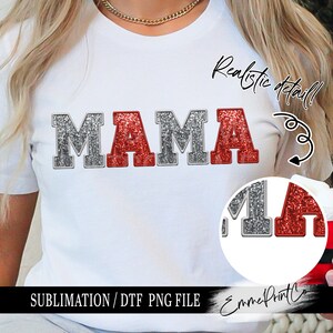 Faux Broderi Paljetter Mama - Jul - Sublimeringsdesign Ladda ner PNG - DTF - Skjortor Muggar EmmePrintCo
