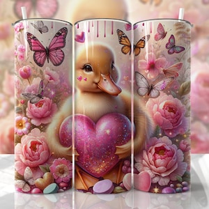 VALENTINE&#39;S DAY Tumbler Wrap - Cute Duckling - 20oz Skinny Seamless Tumbler Wrap PNG - Sublimation Tumbler Template - EmmePrintCo