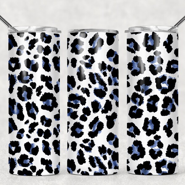 Blue Cheetah Print Leopard Print Sublimation Designs Downloads - Skinny Tumbler 20oz Design - PNG Commercial Use 2020