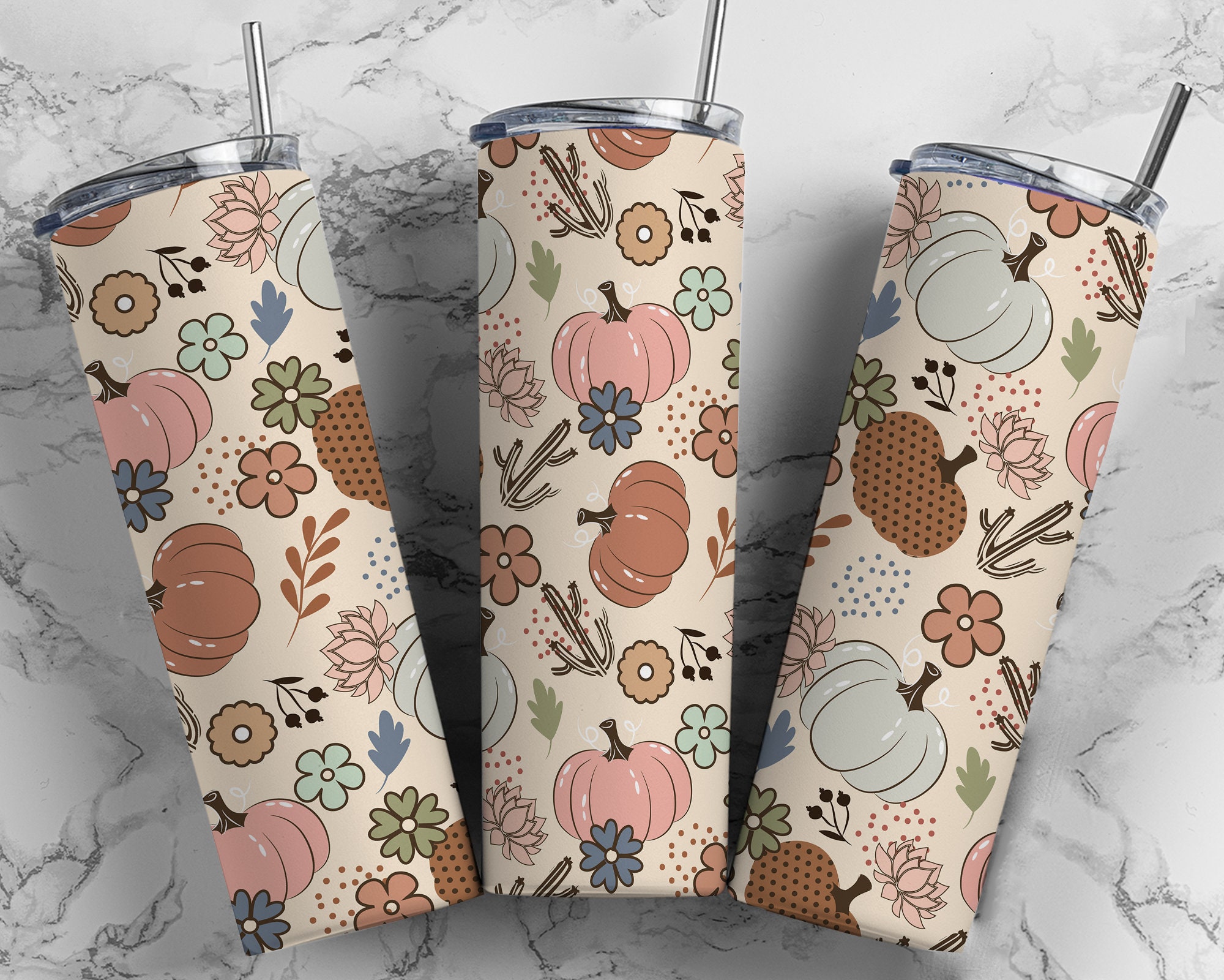 Fall Tumbler Wrap Bundle Floral PNG Seamless Tumbler Drive Designs ...