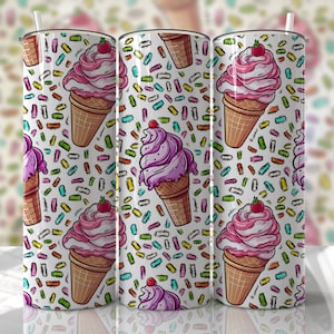 Ice Cream Tumbler Wrap Sublimation Designs - Seamless Skinny Tumbler 20oz Design - PNG - EmmePrintco