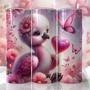 VALENTINE&#39;S DAY Tumbler Wrap - Cute - Baby Flamingo 20oz Skinny Seamless Tumbler Wrap PNG - Sublimation Tumbler Template - EmmePrintCo