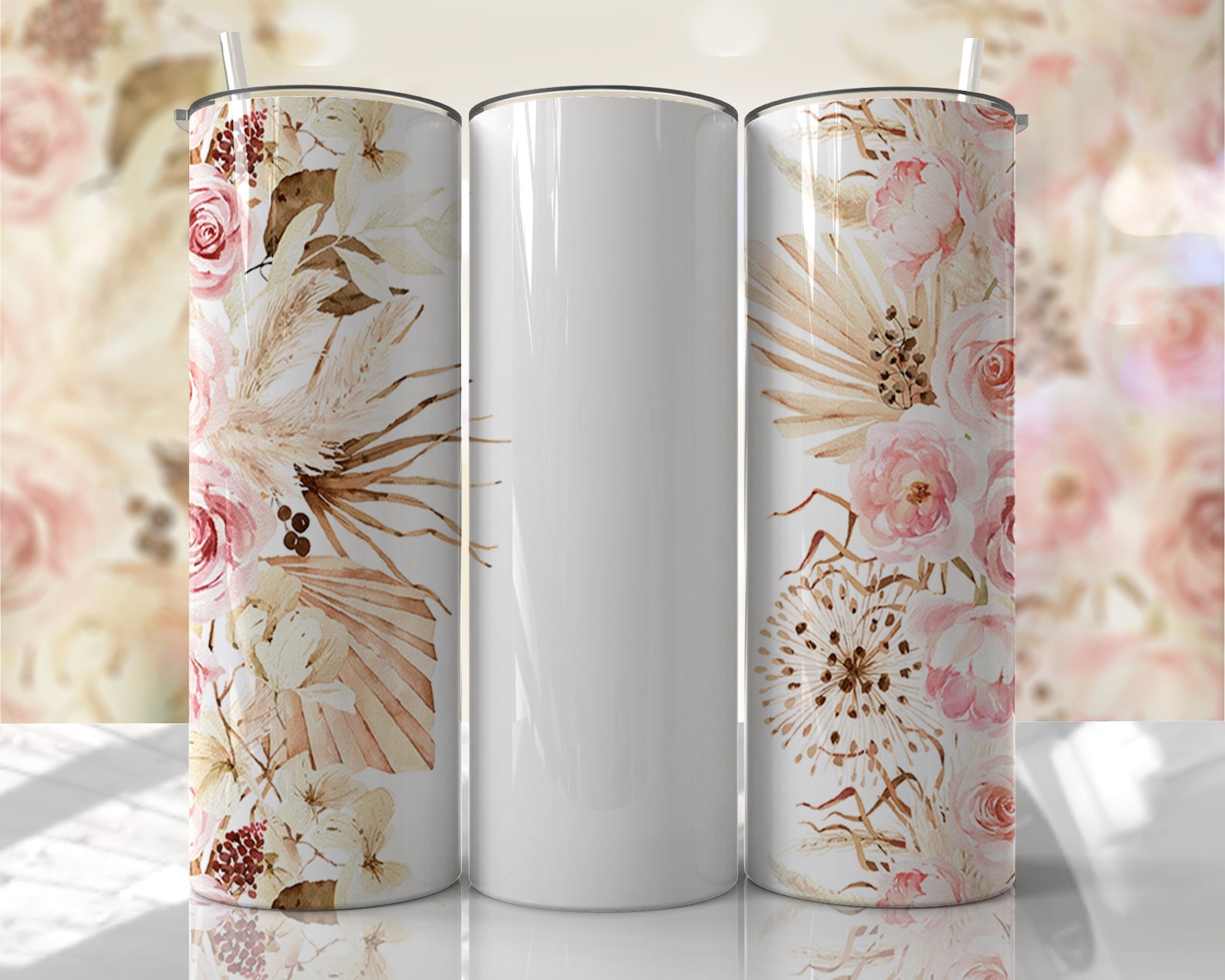 Boho Floral Tumbler Wrap With Name Sublimation Customize Designs Add ...