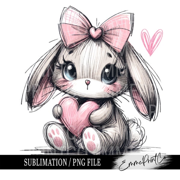 Rabbit Bunny - Valentine's Day - Sublimation Design Download PNG - DTF Digital File Download - Shirts Mugs Tumblers EmmePrintCo