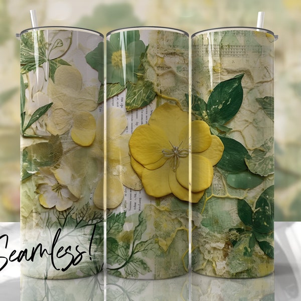 Yellow Primrose Seamless Tumbler Wrap Vintage Scrapbook Floral Template Sublimation Designs Downloads - Summer Skinny 20oz Design
