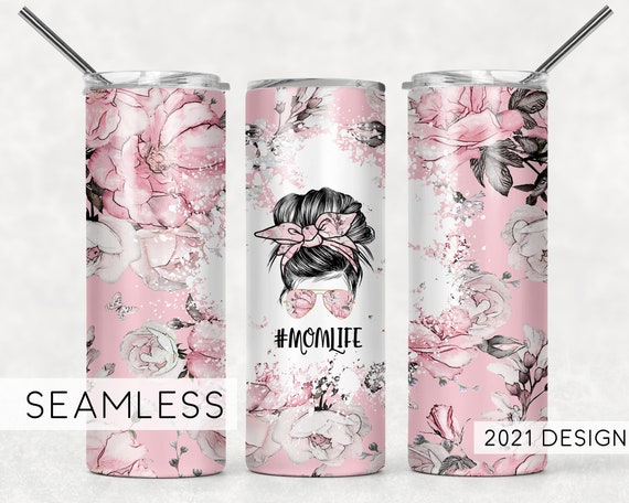 Mom Life Floral Mom Bun Hair Funny Seamless Sublimation Designs Downloads - Skinny Tumbler 20oz Design - PNG 2021