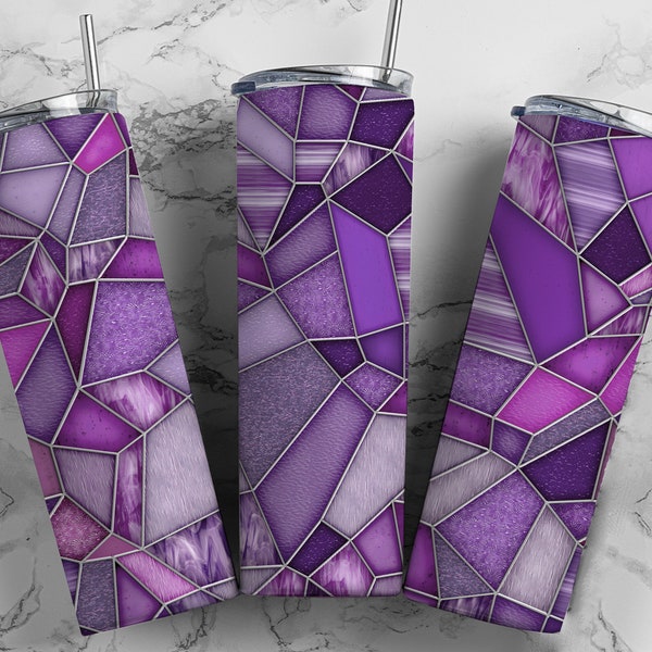 Stained Glass Tumbler Wrap PNG Purple Seamless Sublimation Designs Downloads - Skinny Tumbler 20oz Design - PNG 2022