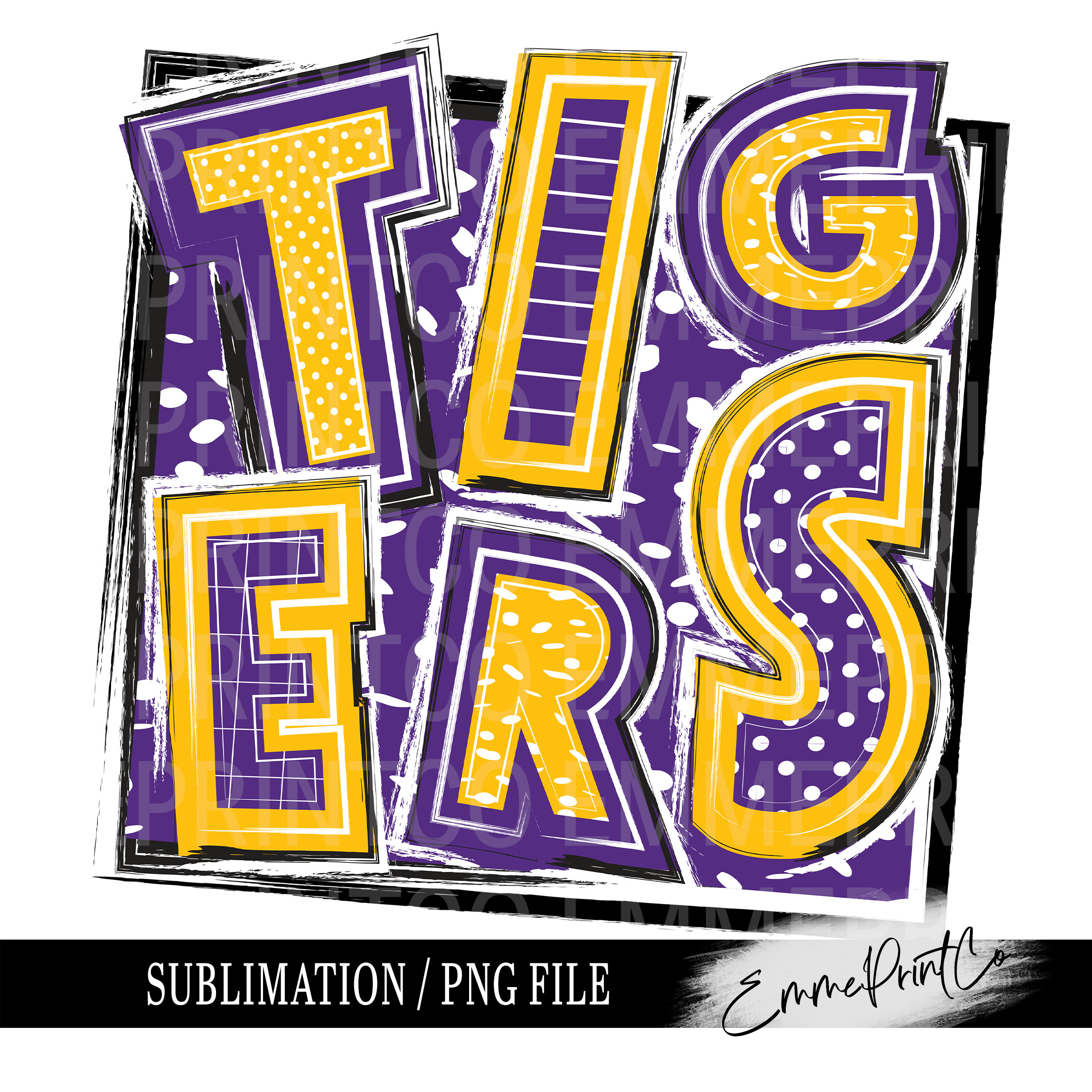 Tigers School Spirit Pride Sublimation Design PNG - Purple Yellow Gold Team PNG Tshirt Mugs Tumbler Sublimation - PNG - EmmePrintco