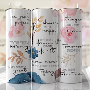 Positive Quotes - Affirmations - 20oz Skinny Seamless Tumbler Wrap PNG - Sublimation Tumbler Template - EmmePrintCo