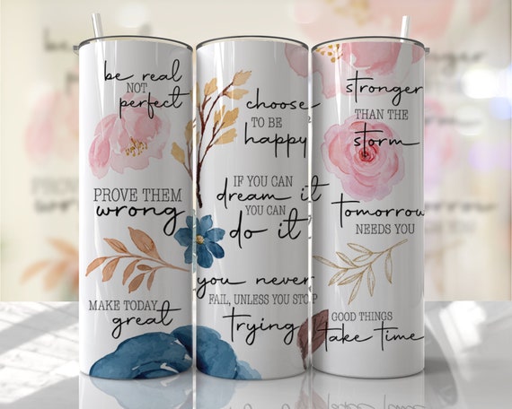 Positive Quotes - Affirmations - 20oz Skinny Seamless Tumbler Wrap PNG - Sublimation Tumbler Template - EmmePrintCo